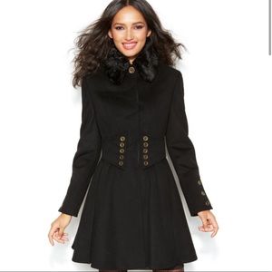 Betsey Johnson Wool Blend Corset Flared Winter Coat Military Style Long Black XL